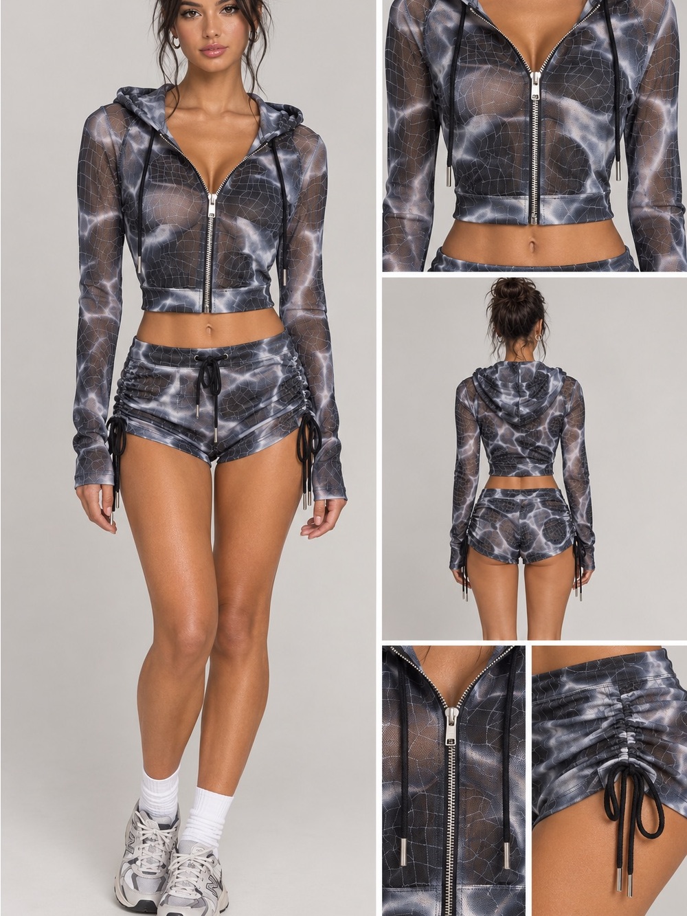 POSTER GRL x Dolls Kill Back On Top Mesh Hoodie & Shorts Set